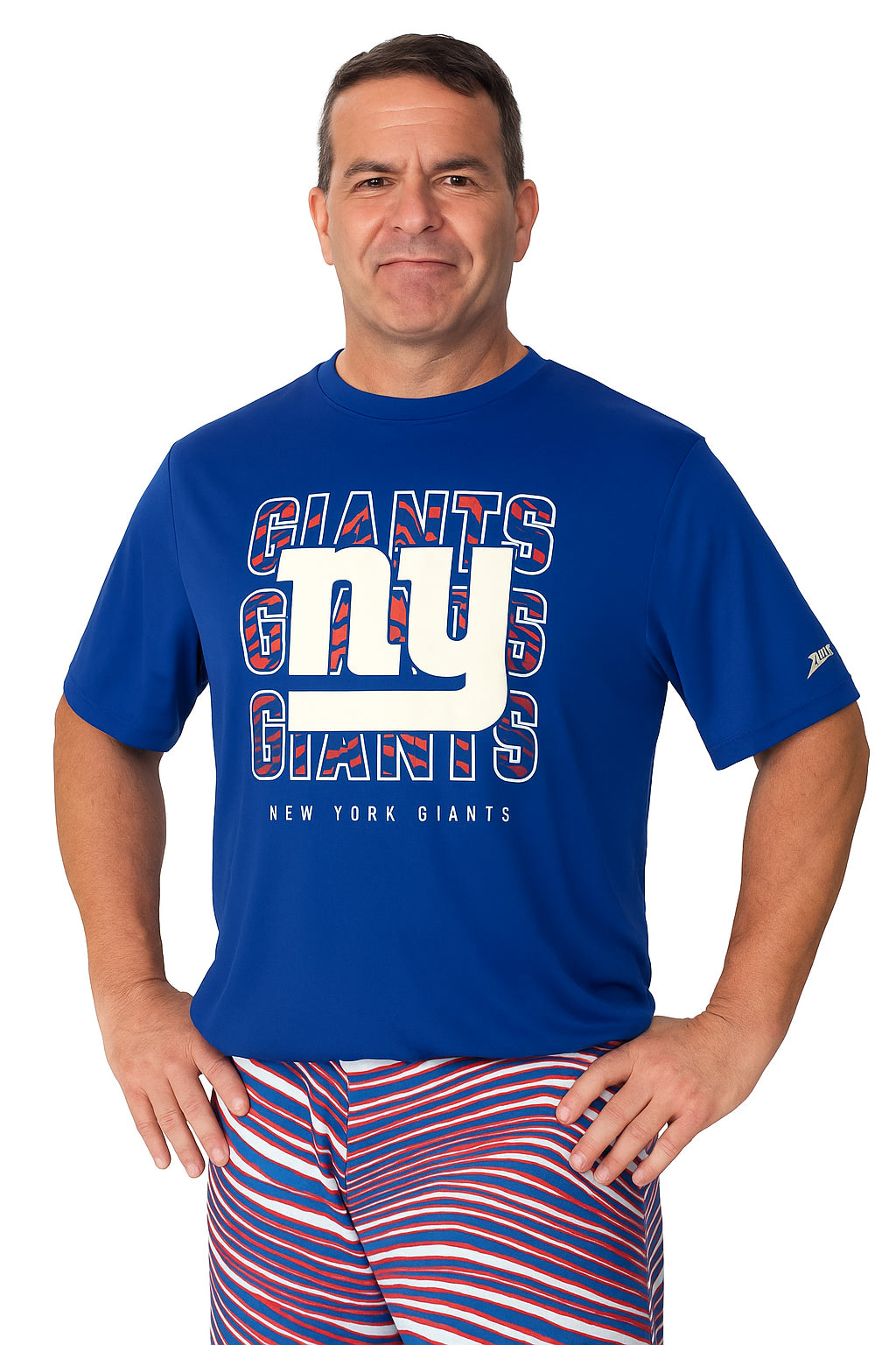 Zubaz NFL Men's Repeat Play Primary Team Color Short Sleeve T-Shirt, New York Giants - Official NFL Giants Zubaz Apparel (20