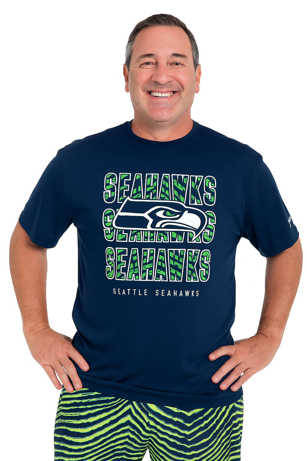 Zubaz NFL Men's Repeat Play Primary Team Color Short Sleeve T-Shirt, Seattle Seahawks - Official NFL Seahawks Zubaz Apparel (