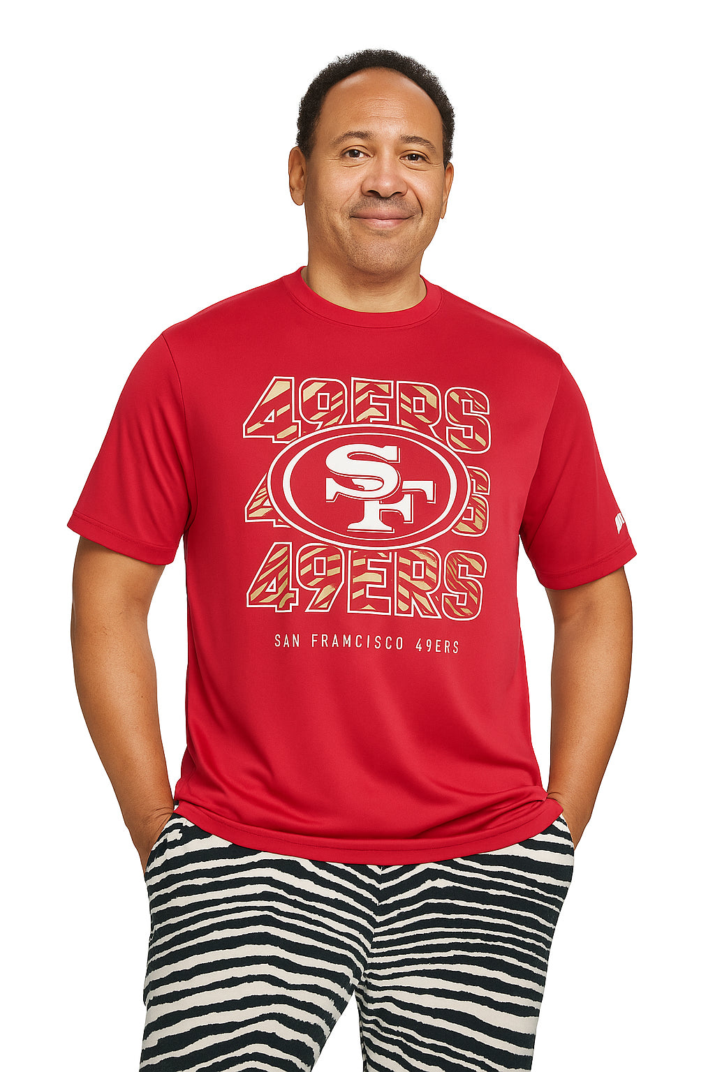 Zubaz NFL Men's Repeat Play Primary Team Color Short Sleeve T-Shirt, San Francisco 49ers - Official NFL 49ers Zubaz Apparel (