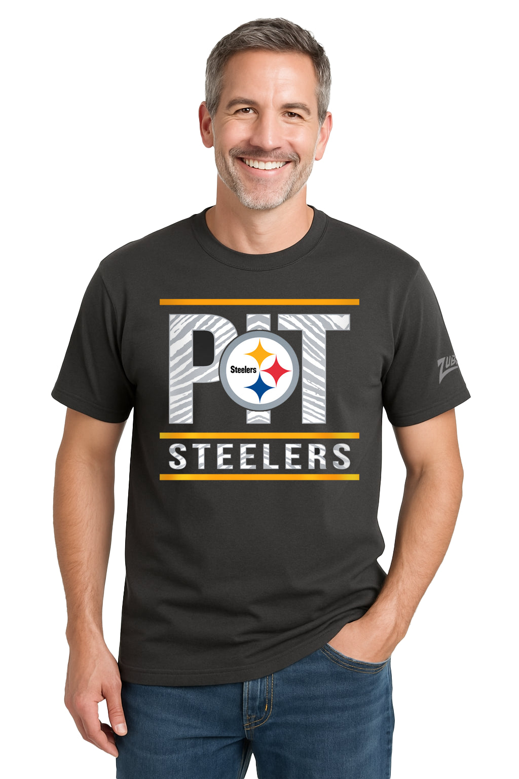 Zubaz NFL Men's Goal Line Team Color Short Sleeve T-Shirt, Pittsburgh Steelers