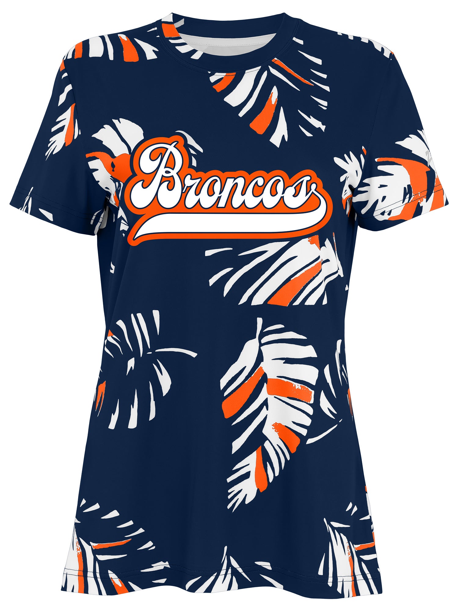 Zubaz NFL Womens Leaf Team Color Script Short Sleeve T-Shirt, Denver Broncos