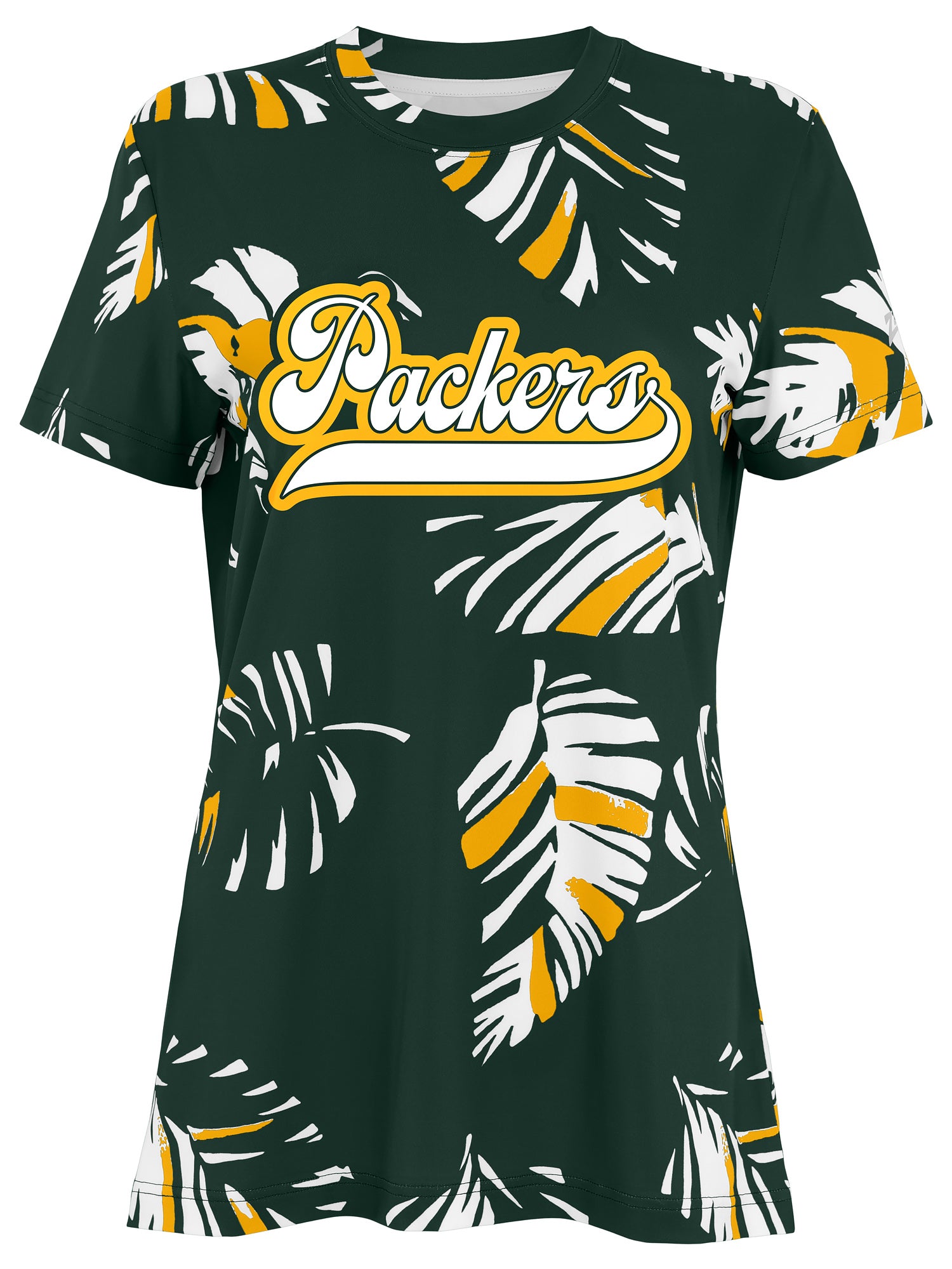 Zubaz NFL Womens Leaf Team Color Script Short Sleeve T-Shirt, Green Ba