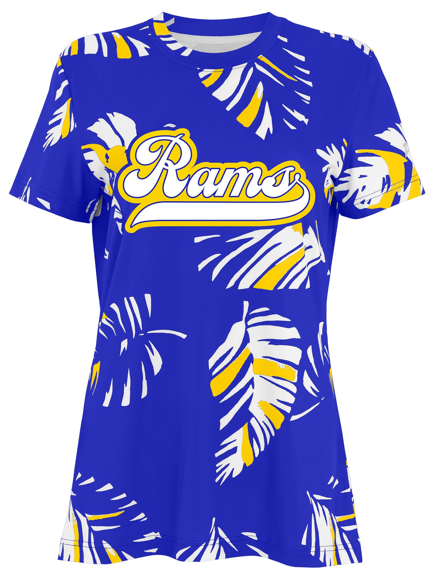 Zubaz NFL Womens Leaf Team Color Script Short Sleeve T-Shirt, Los Angeles Rams