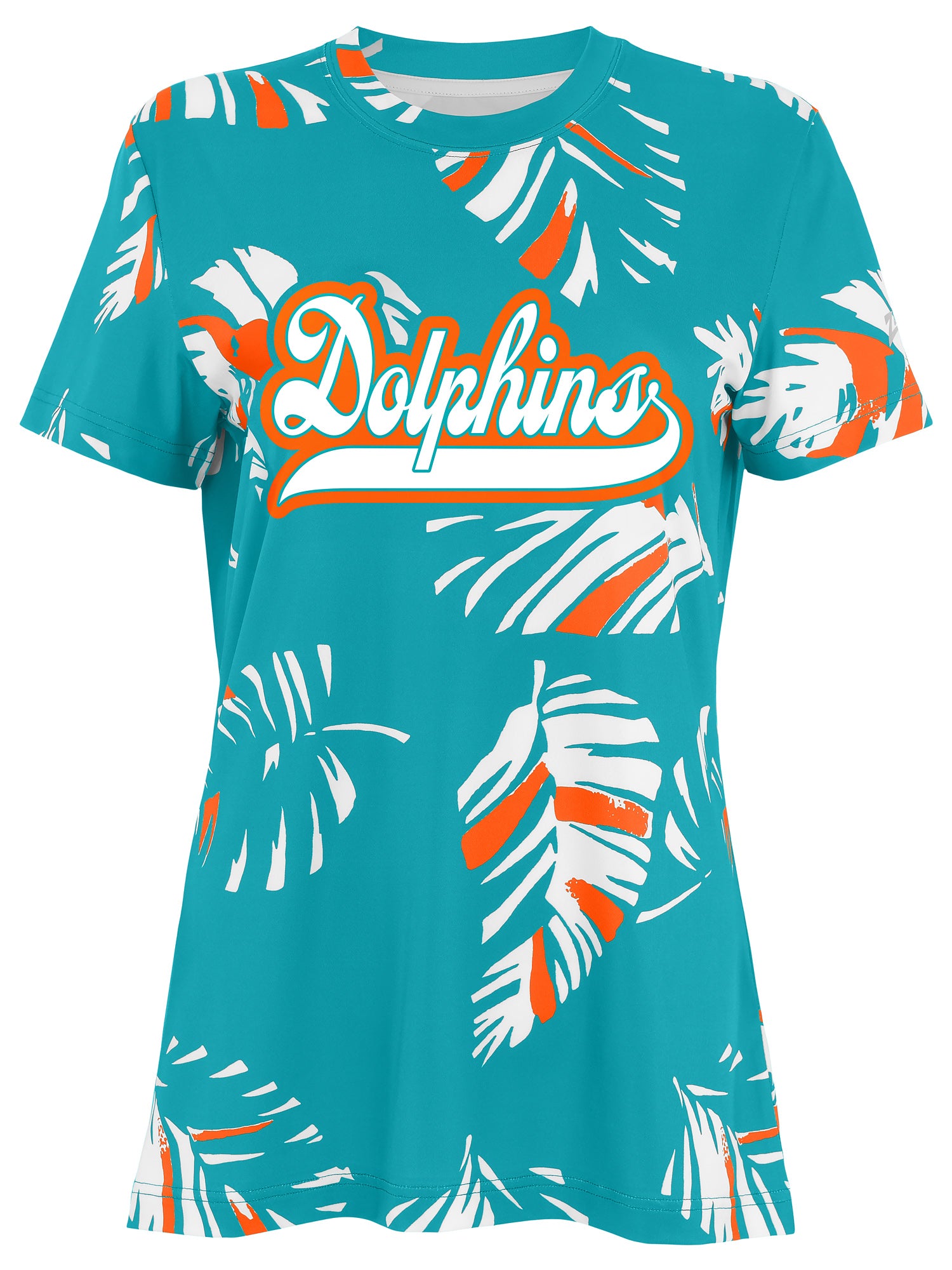 Zubaz NFL Womens Leaf Team Color Script Short Sleeve T-Shirt, Miami Dolphins - Official NFL Dolphins Zubaz Apparel (1 of 3)
