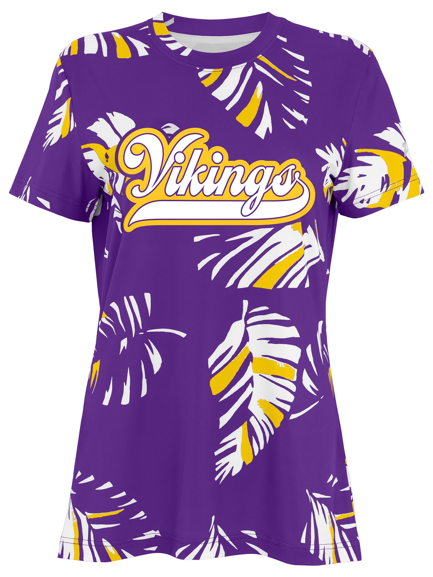 Zubaz NFL Womens Leaf Team Color Script Short Sleeve T-Shirt, Minnesota Vikings