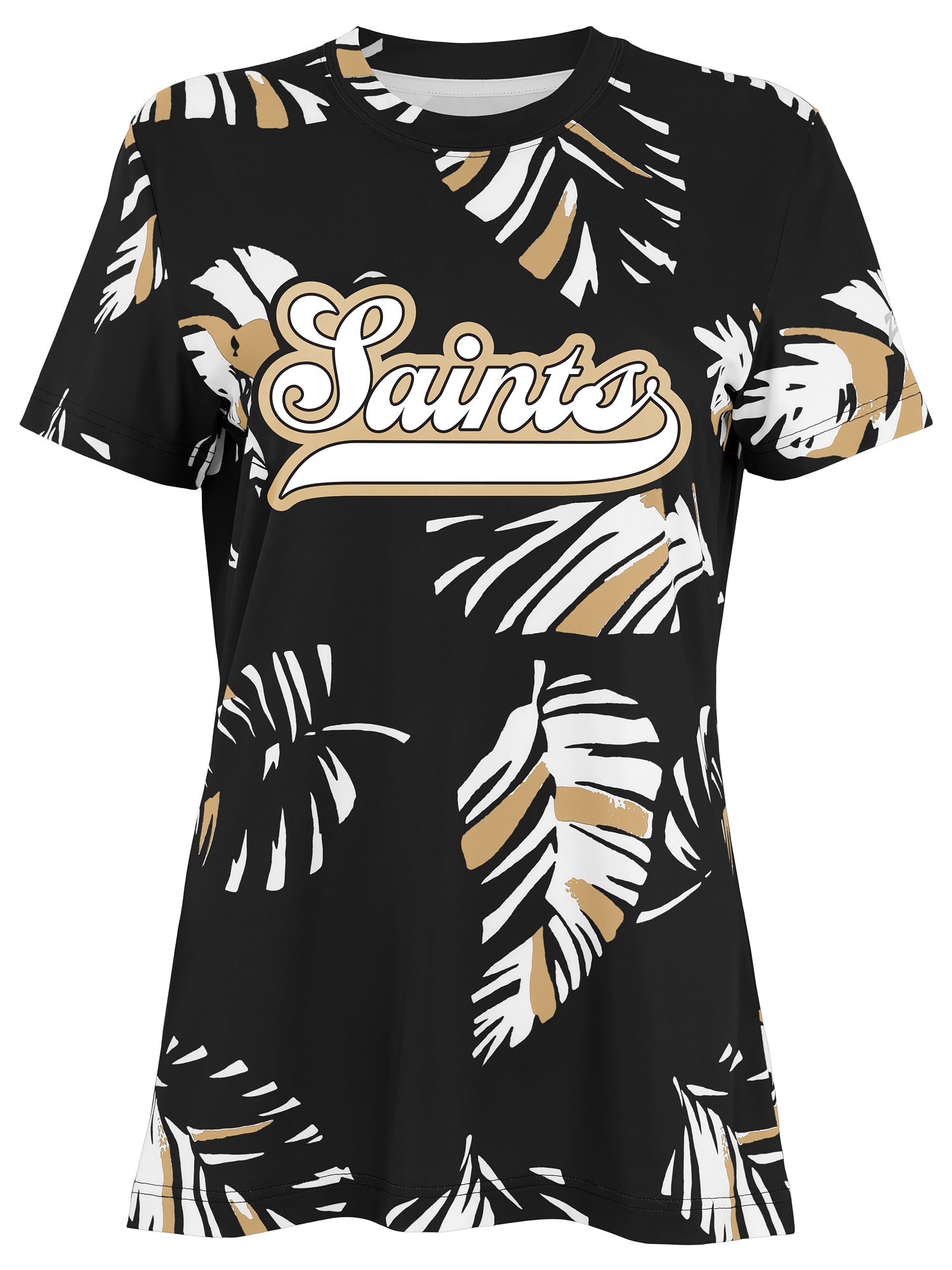 Zubaz NFL Womens Leaf Team Color Script Short Sleeve T-Shirt, New Orleans Saints - Official NFL Saints Zubaz Apparel (1 of 3)