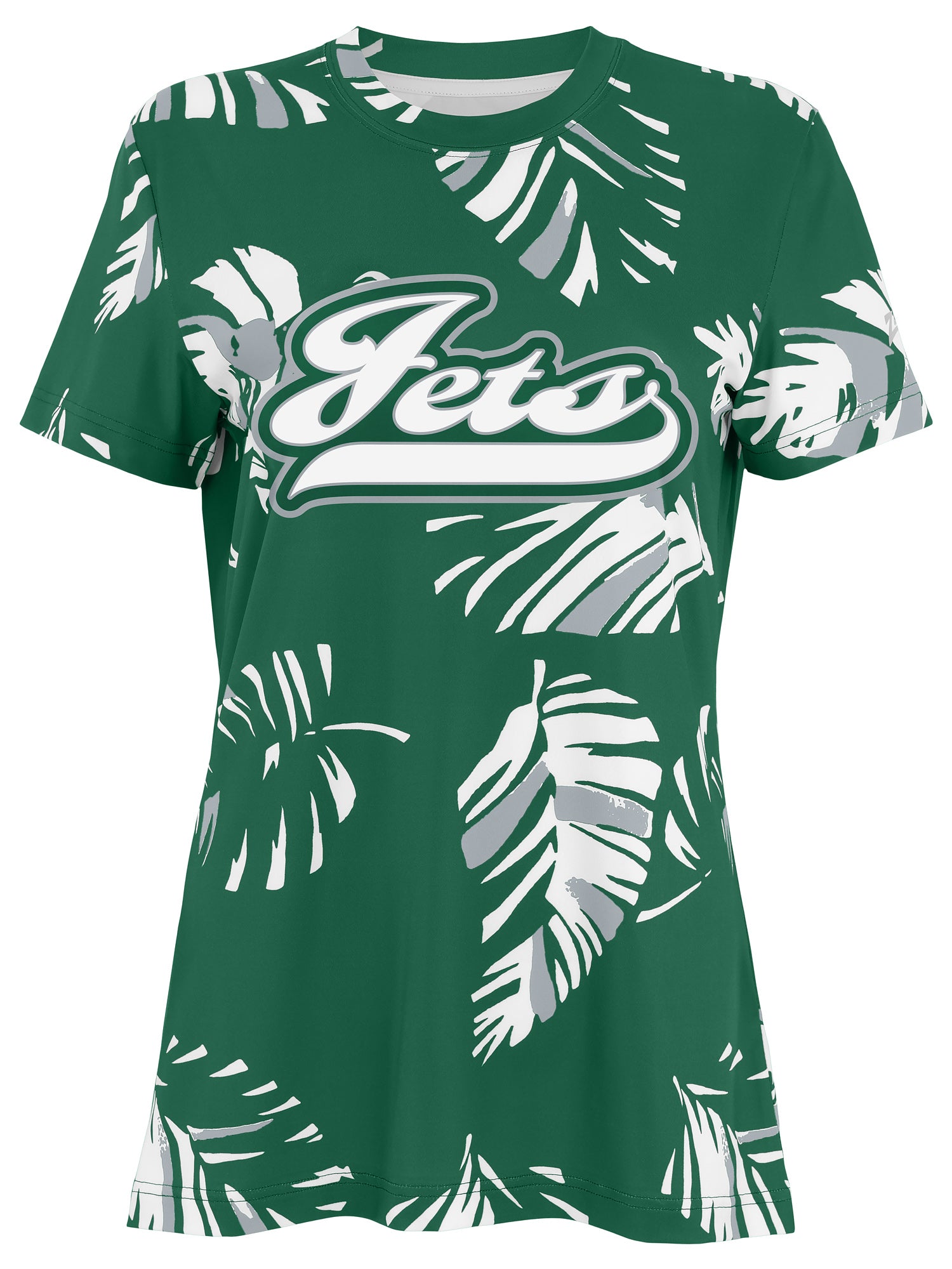 Zubaz NFL Womens Leaf Team Color Script Short Sleeve T-Shirt, New York Jets