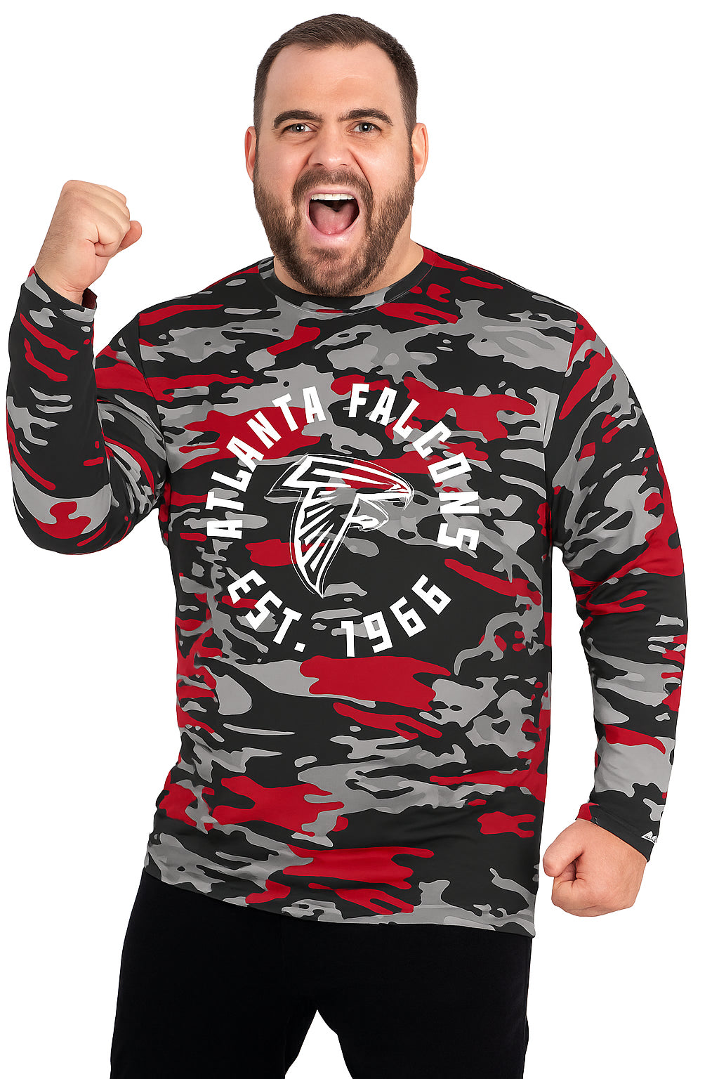 Zubaz NFL Men's Camo Alternate Color with White Circle Logo Long Sleeve T-Shirt, Atlanta Falcons