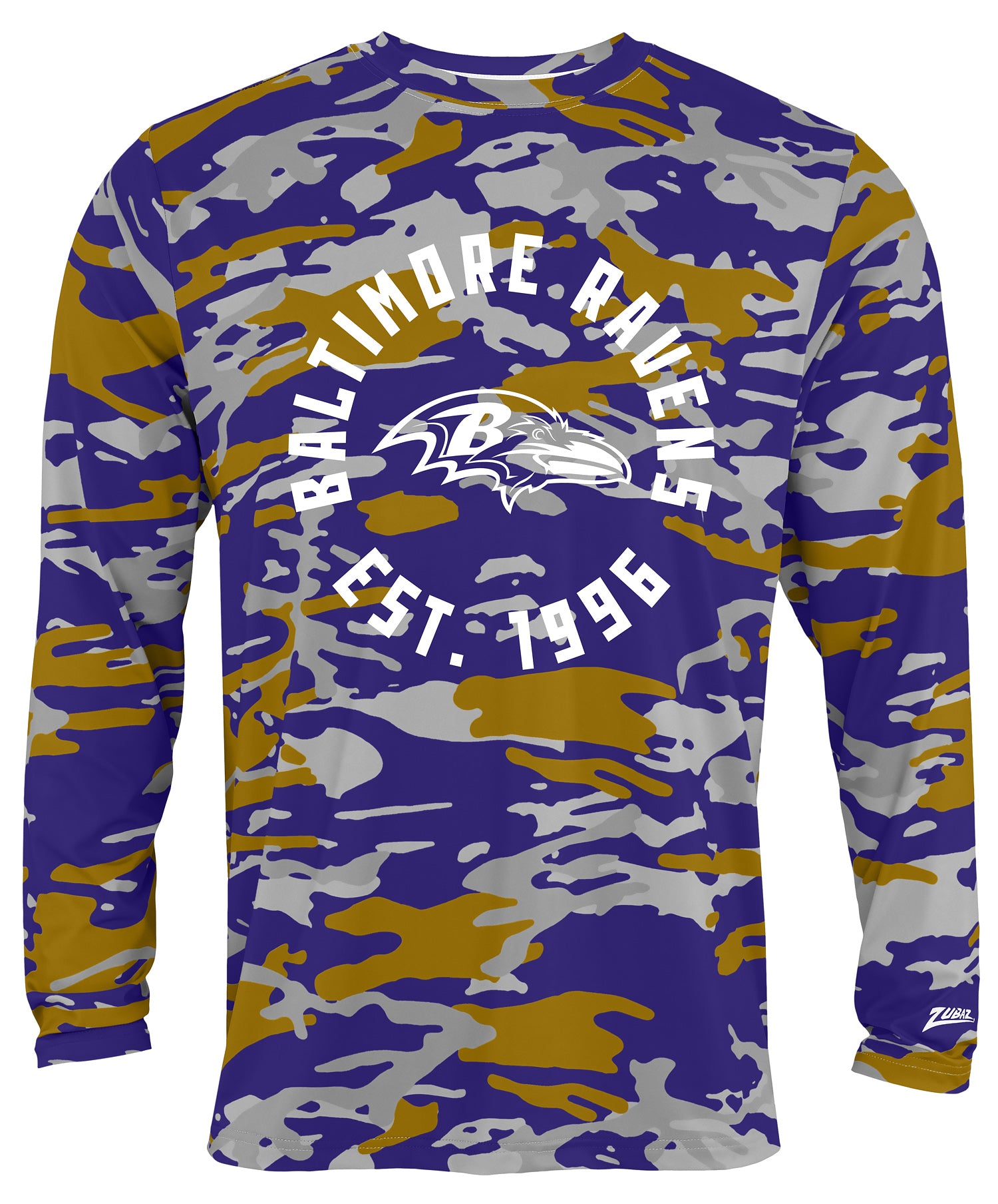Zubaz NFL Men's Camo Alternate Color with White Circle Logo Long Sleeve T-Shirt, Baltimore Ravens