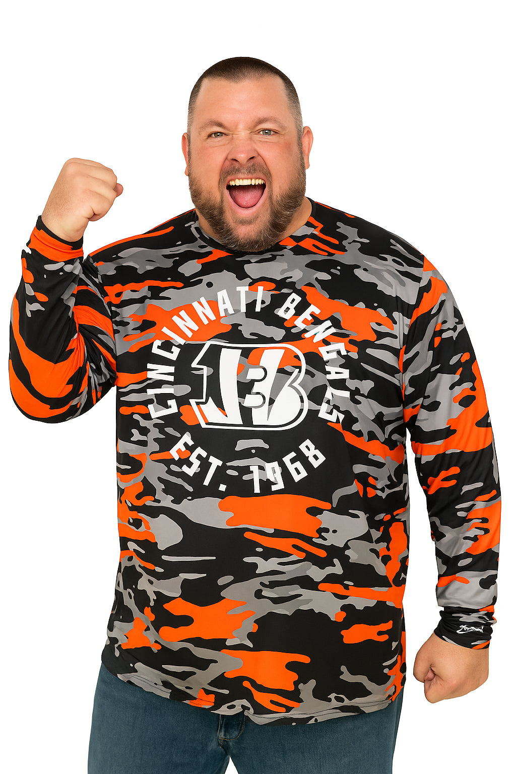 Zubaz NFL Men's Camo Alternate Color with White Circle Logo Long Sleeve T-Shirt, Cincinnati Bengals - Official NFL Bengals Zu