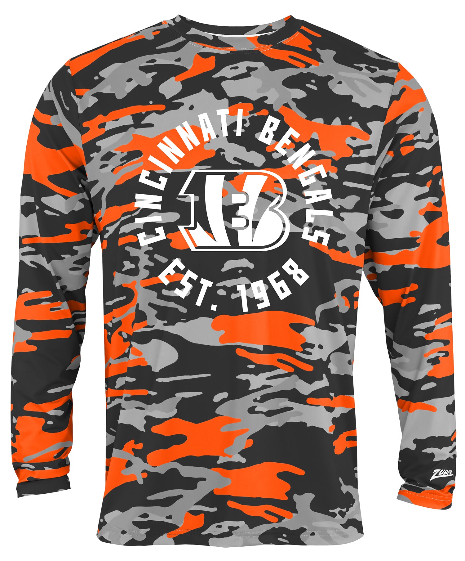 Zubaz NFL Men's Camo Alternate Color with White Circle Logo Long Sleeve T-Shirt, Cincinnati Bengals - Official NFL Bengals Zu