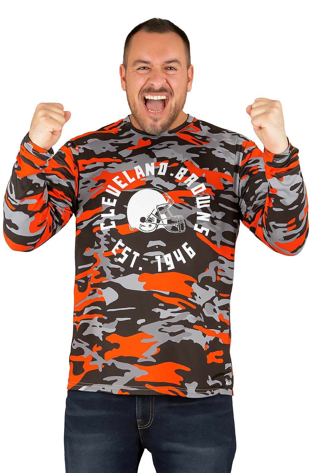 Zubaz NFL Men's Camo Alternate Color with White Circle Logo Long Sleeve T-Shirt, Cleveland Browns - Official NFL Browns Zubaz