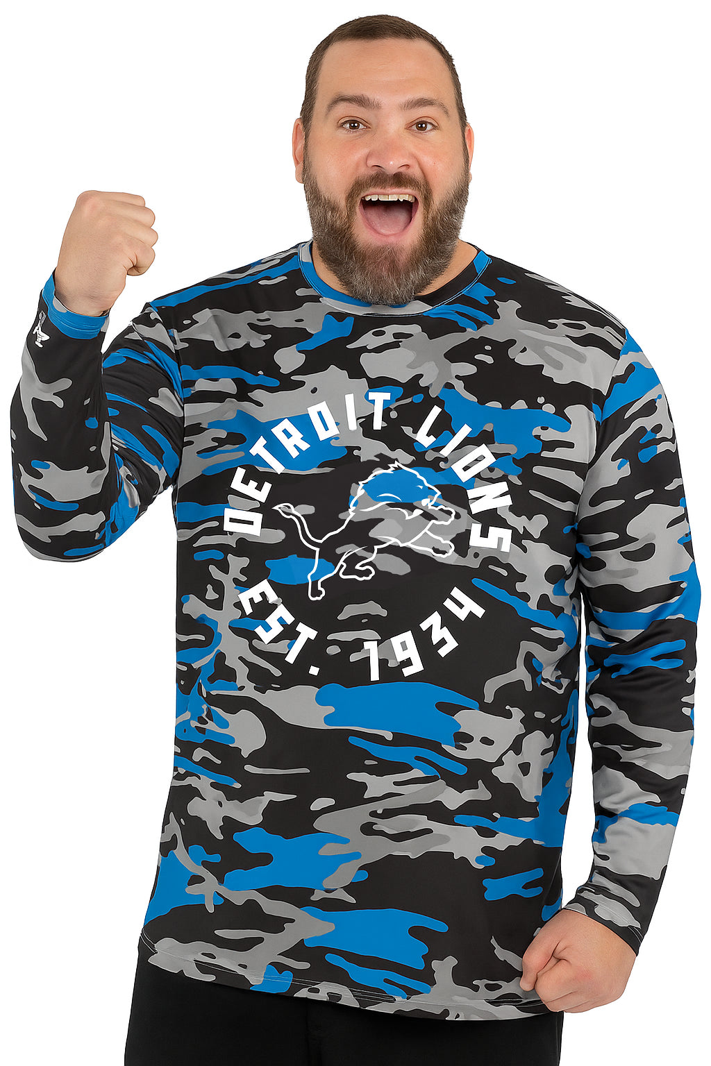 Zubaz NFL Men's Camo Alternate Color with White Circle Logo Long Sleeve T-Shirt, Detroit Lions