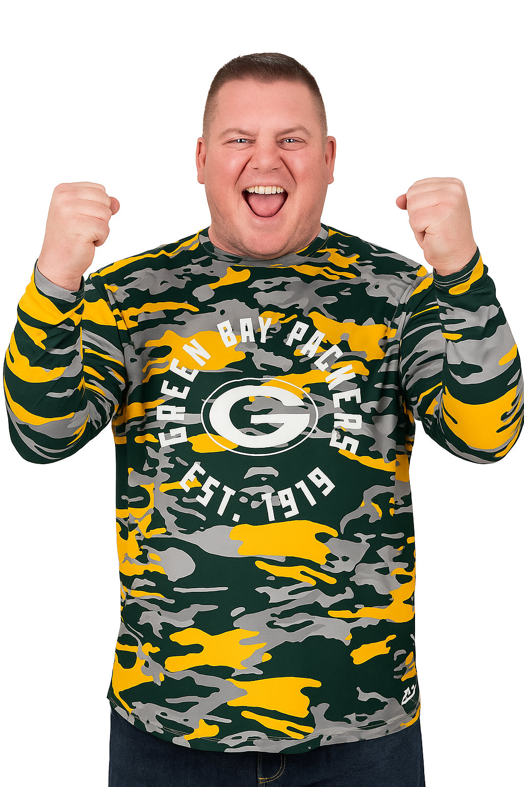 Zubaz NFL Men's Camo Alternate Color with White Circle Logo Long Sleeve T-Shirt, Green Bay Packers - Official NFL Packers Zub