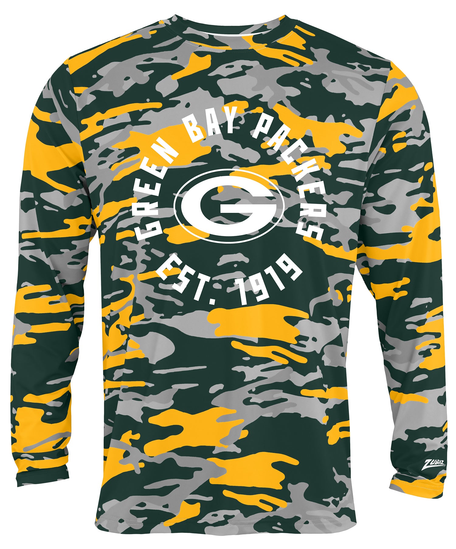 Zubaz NFL Men's Camo Alternate Color with White Circle Logo Long Sleeve T-Shirt, Green Bay Packers - Official NFL Packers Zub