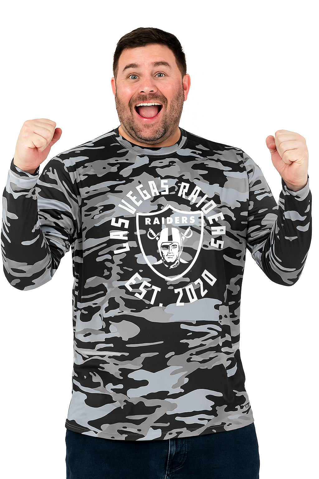 Zubaz NFL Men's Camo Alternate Color with White Circle Logo Long Sleeve T-Shirt, Las Vegas Raiders - Official NFL Raiders Zub