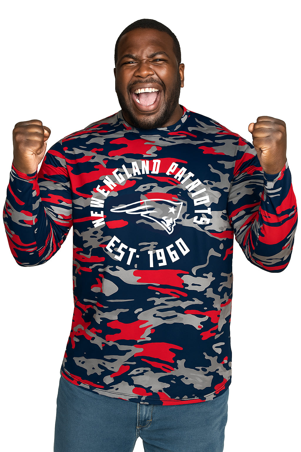 Zubaz NFL Men's Camo Alternate Color with White Circle Logo Long Sleeve T-Shirt, New England Patriots - Official NFL Patriots