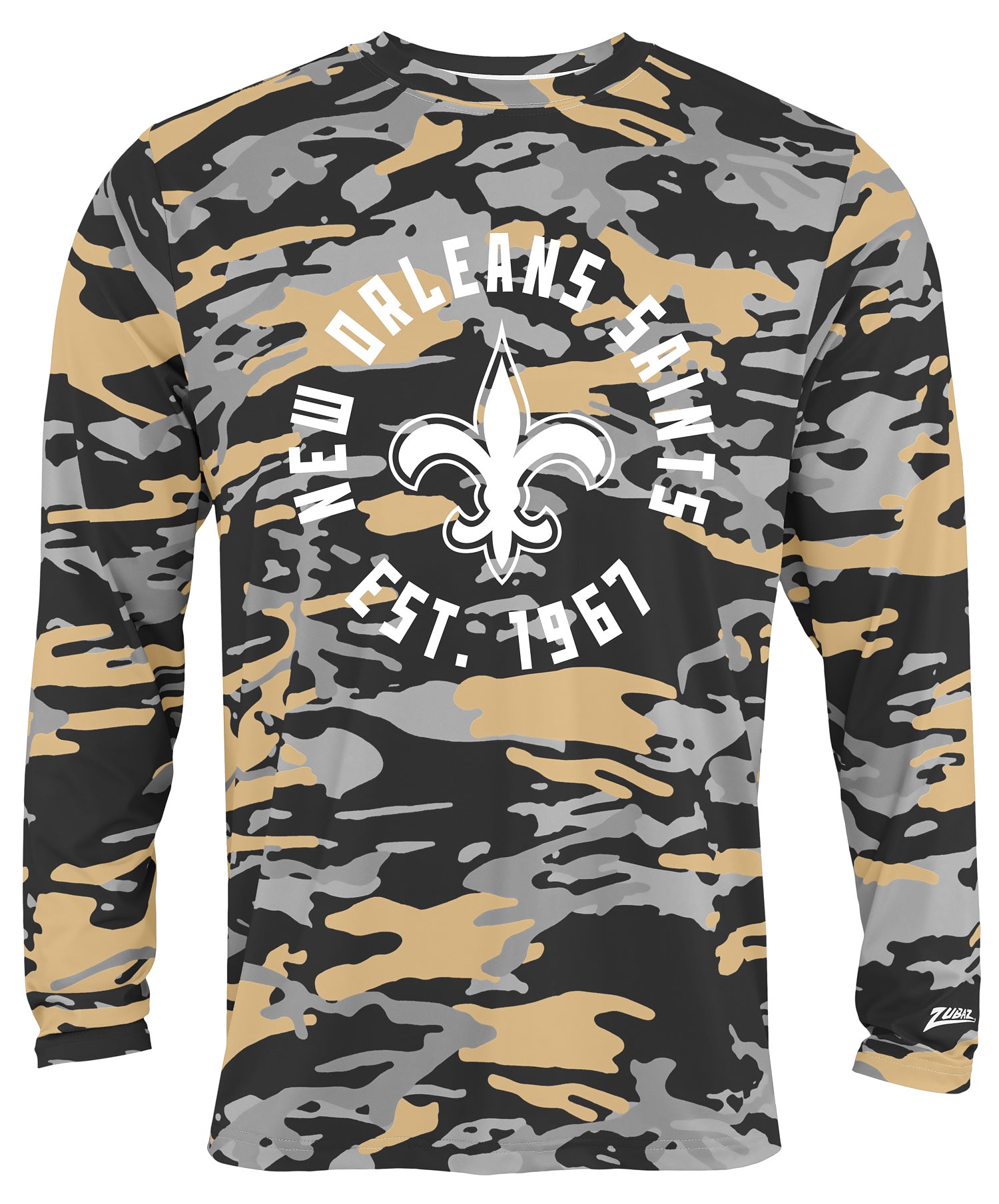 Zubaz NFL Men's Camo Alternate Color with White Circle Logo Long Sleeve T-Shirt, New Orleans Saints