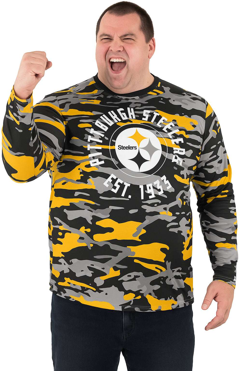 Zubaz NFL Men's Camo Alternate Color with White Circle Logo Long Sleeve T-Shirt, Pittsburgh Steelers