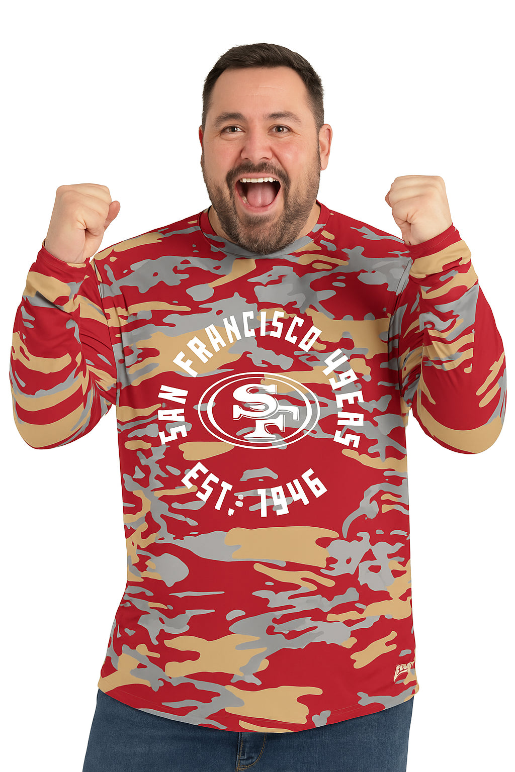 Zubaz NFL Men's Camo Alternate Color with White Circle Logo Long Sleeve T-Shirt, San Francisco 49ers