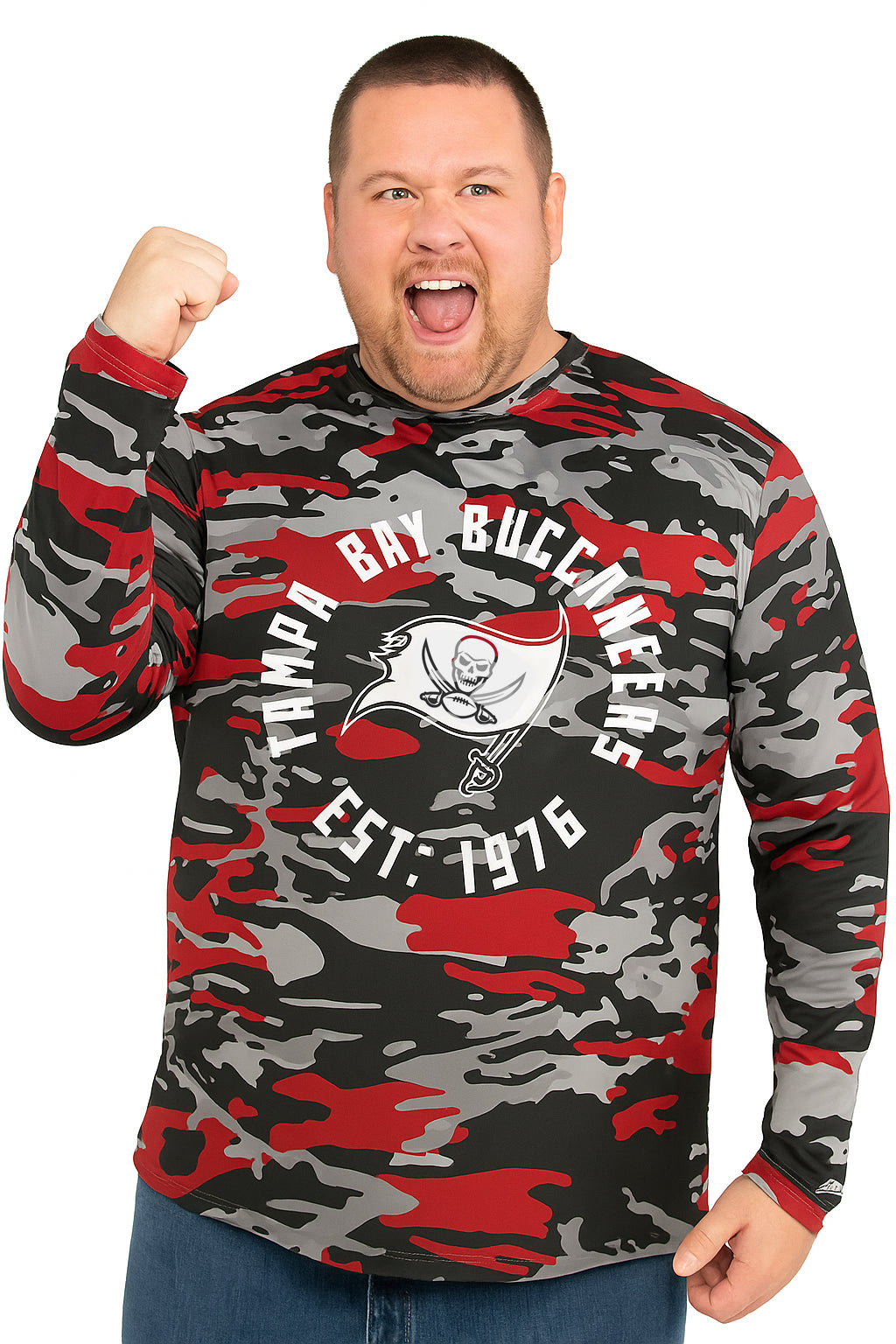 Zubaz NFL Men's Camo Alternate Color with White Circle Logo Long Sleeve T-Shirt, Tampa Bay Buccaneers - Official NFL Licensed