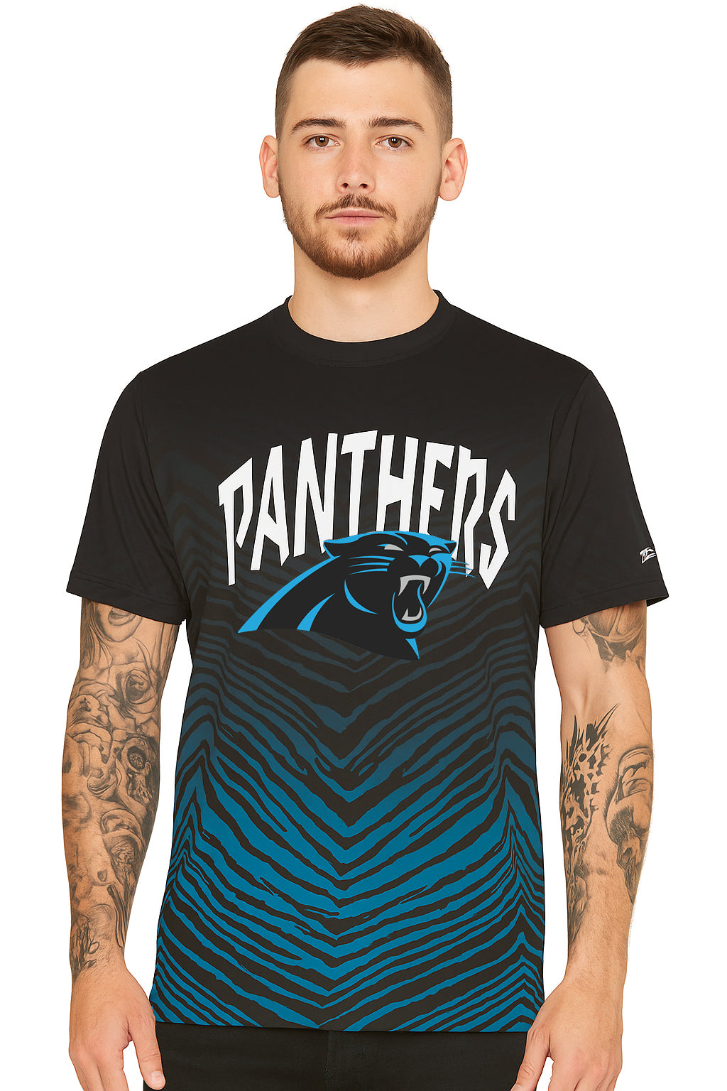 Zubaz NFL Men's Wild Card Zebra Team Color Short SleeveT Shirt, Carolina Panthers - Official NFL Panthers Zubaz Apparel (17 o