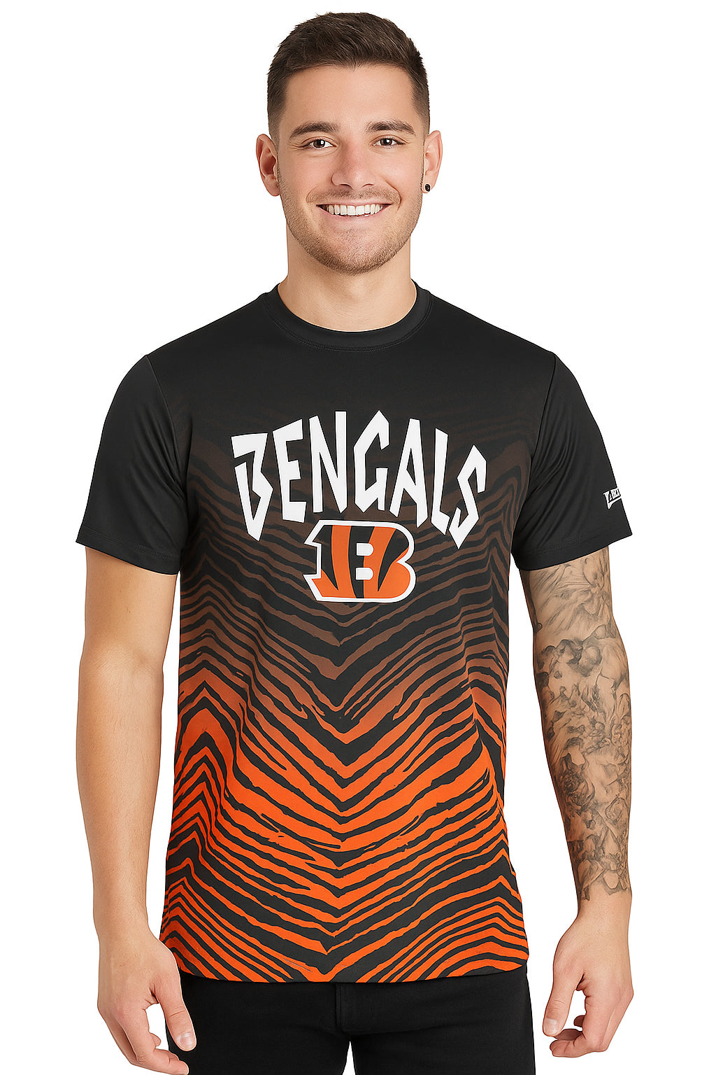 Zubaz NFL Men's Wild Card Zebra Team Color Short SleeveT Shirt, Cincinnati Bengals - Official NFL Bengals Zubaz Apparel (45 o