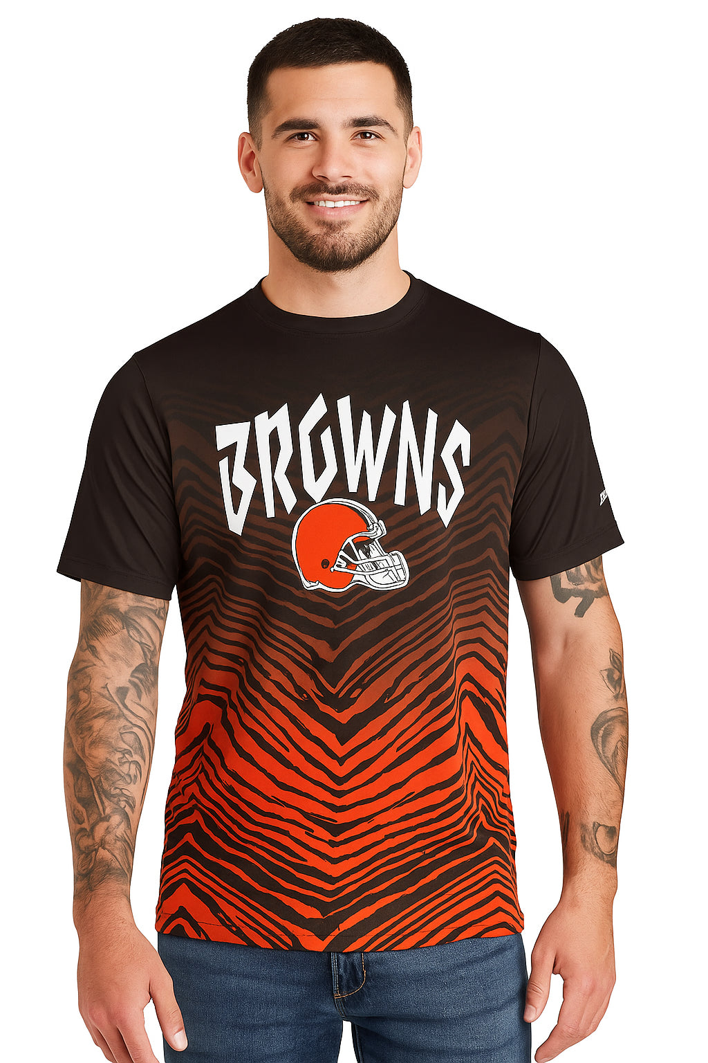 Zubaz NFL Men's Wild Card Zebra Team Color Short SleeveT Shirt, Cleveland Browns - Official NFL Browns Zubaz Apparel (10 of 5