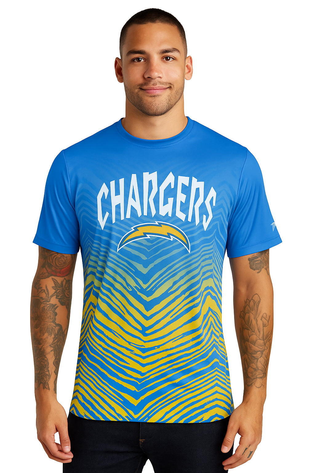 Zubaz NFL Men's Wild Card Zebra Team Color Short SleeveT Shirt, Los Angeles Chargers - Official NFL Chargers Zubaz Apparel (4