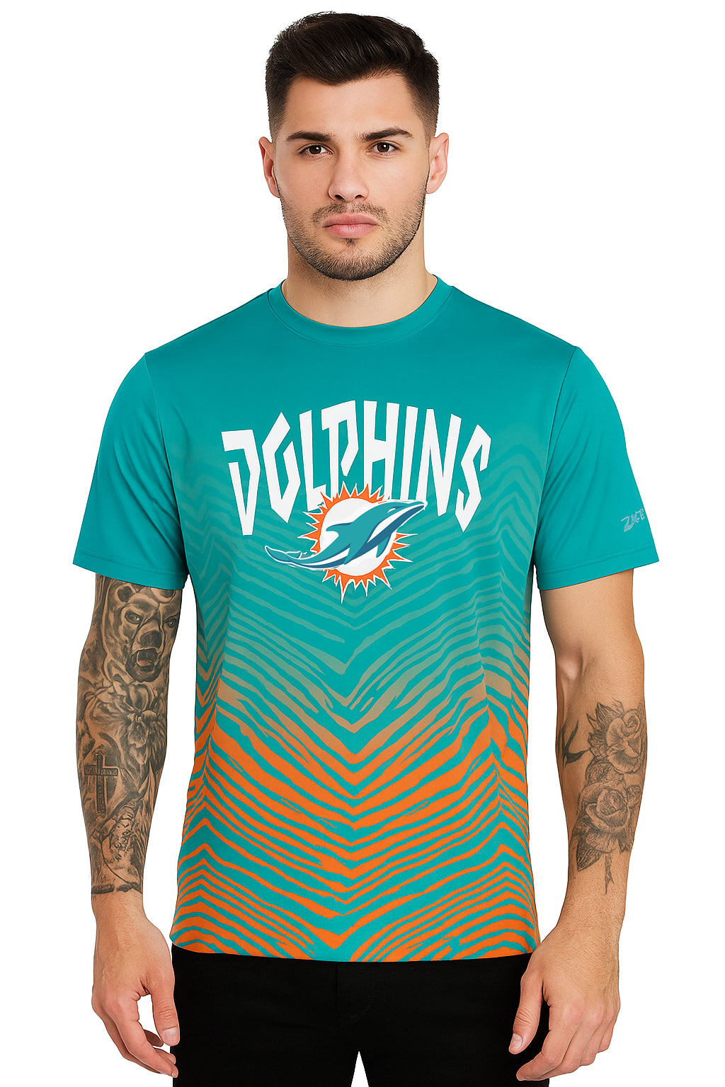 Zubaz NFL Men's Wild Card Zebra Team Color Short SleeveT Shirt, Miami Dolphins - Official NFL Dolphins Zubaz Apparel (63 of 6
