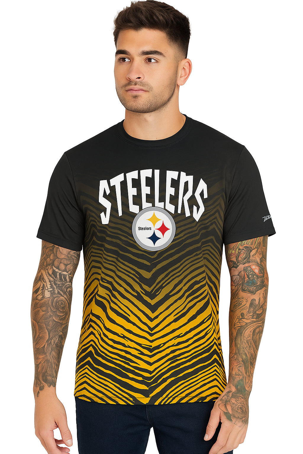 Zubaz NFL Men's Wild Card Zebra Team Color Short SleeveT Shirt, Pittsburgh ST-Steelers