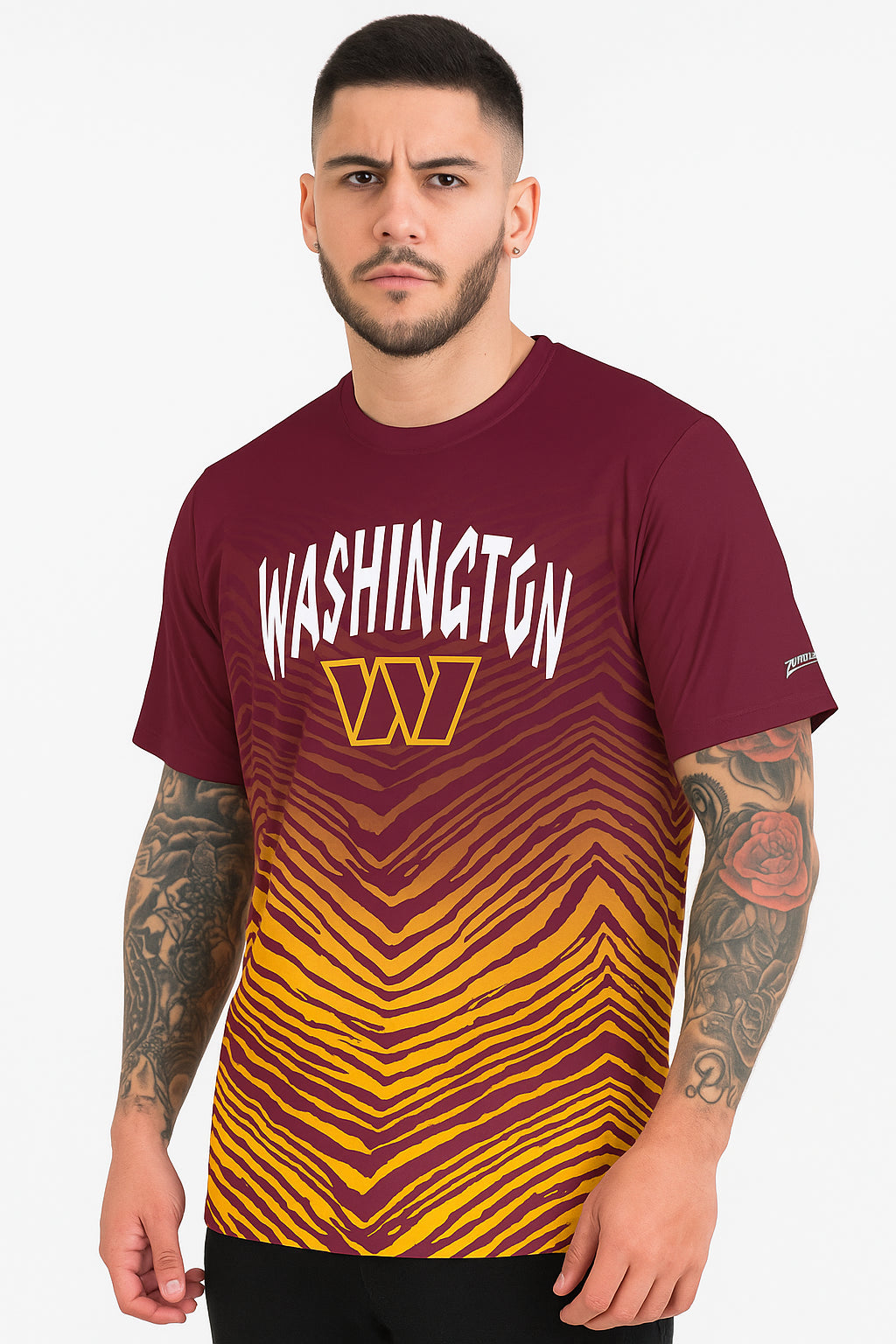 Zubaz NFL Men's Wild Card Zebra Team Color Short SleeveT Shirt, Washington Commanders