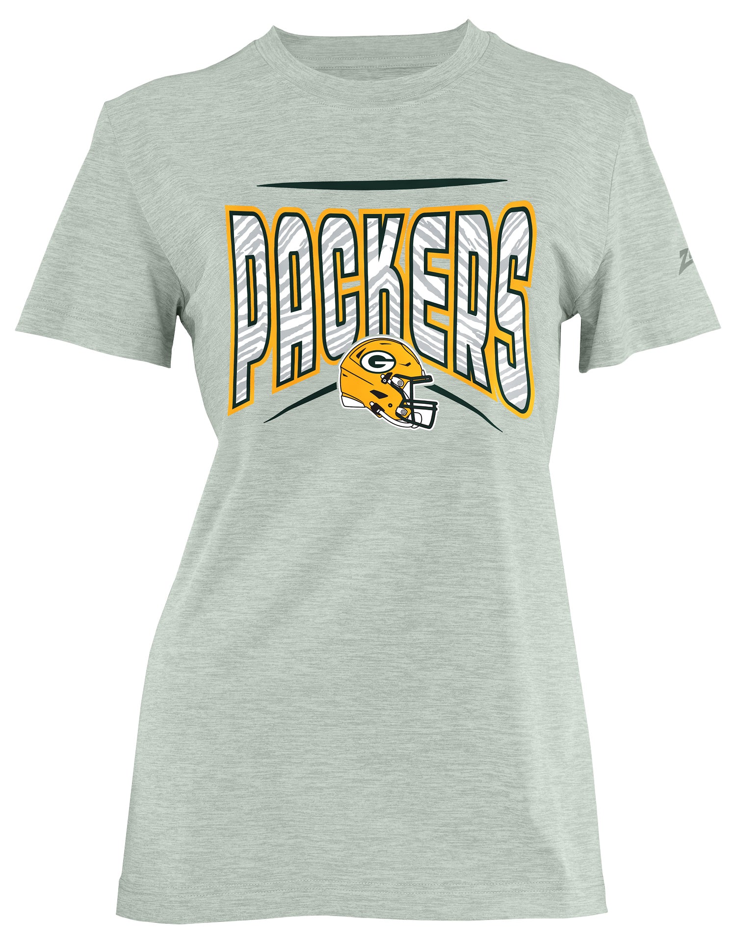 Zubaz NFL Women's Quarterback Heather Gray Color Short Sleeve T-Shirt, Green Bay Packers