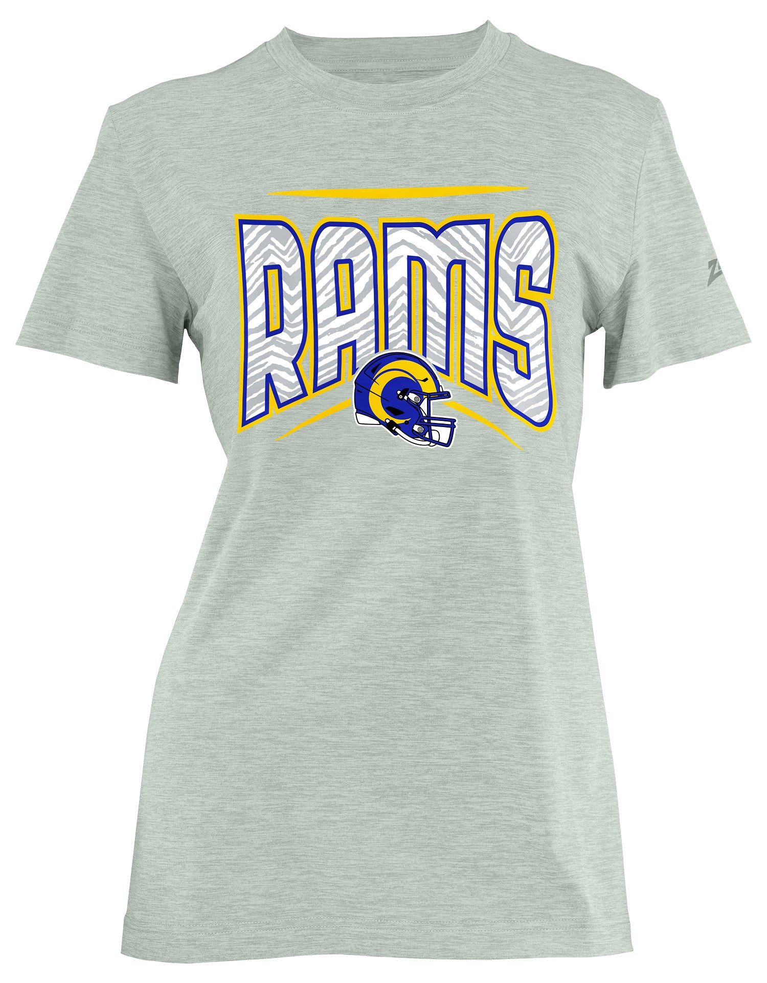 Zubaz NFL Women's Quarterback Heather Gray Color Short Sleeve T-Shirt, Los Angeles Rams