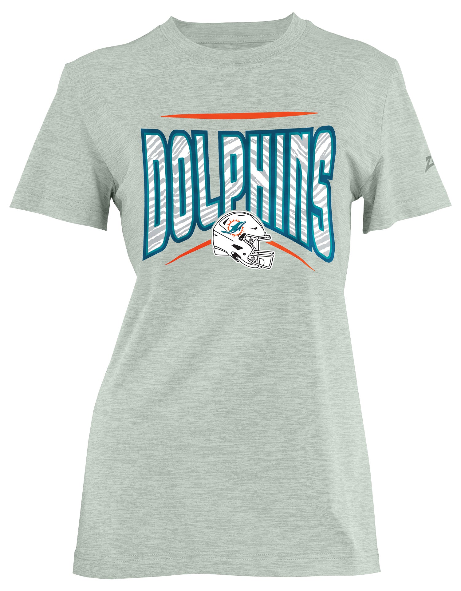 Zubaz NFL Women's Quarterback Heather Gray Color Short Sleeve T-Shirt, Miami Dolphins