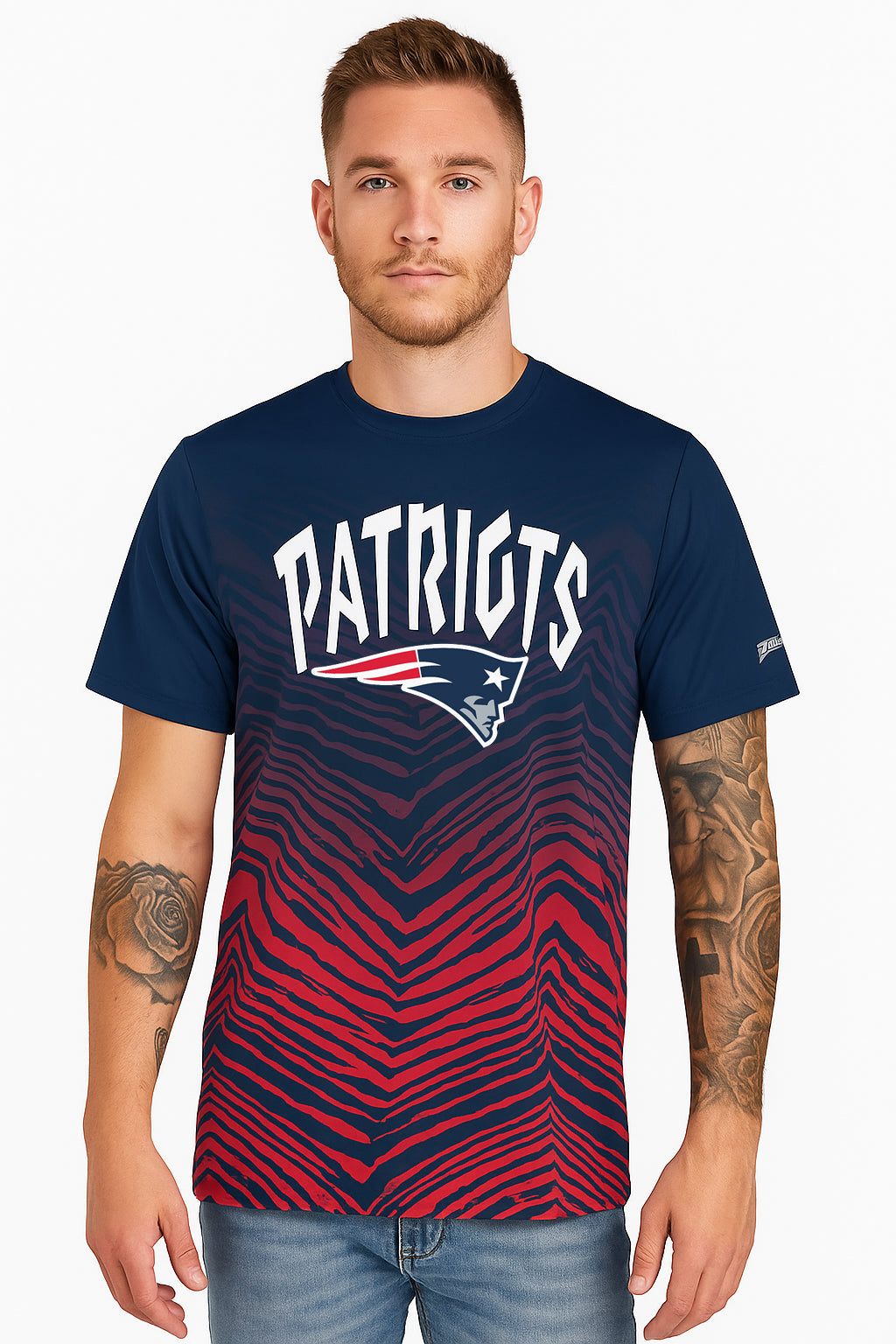 Zubaz NFL Men's Wild Card Zebra Team Color Short SleeveT Shirt, New England Patriots
