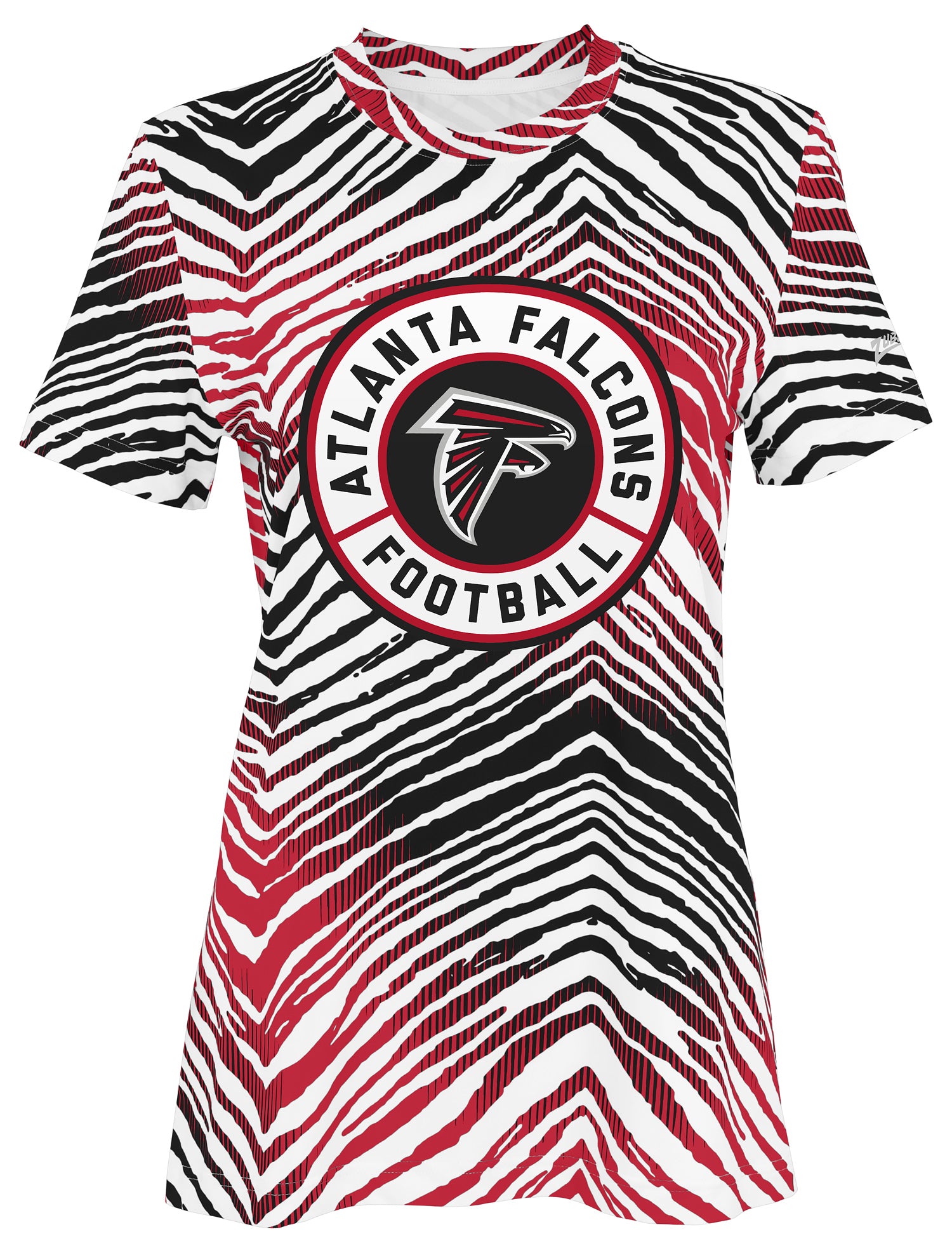 Zubaz NFL Women's Zebra 2 Team Color Circle Logo Short Sleeve T-Shirt, Atlanta Falcons