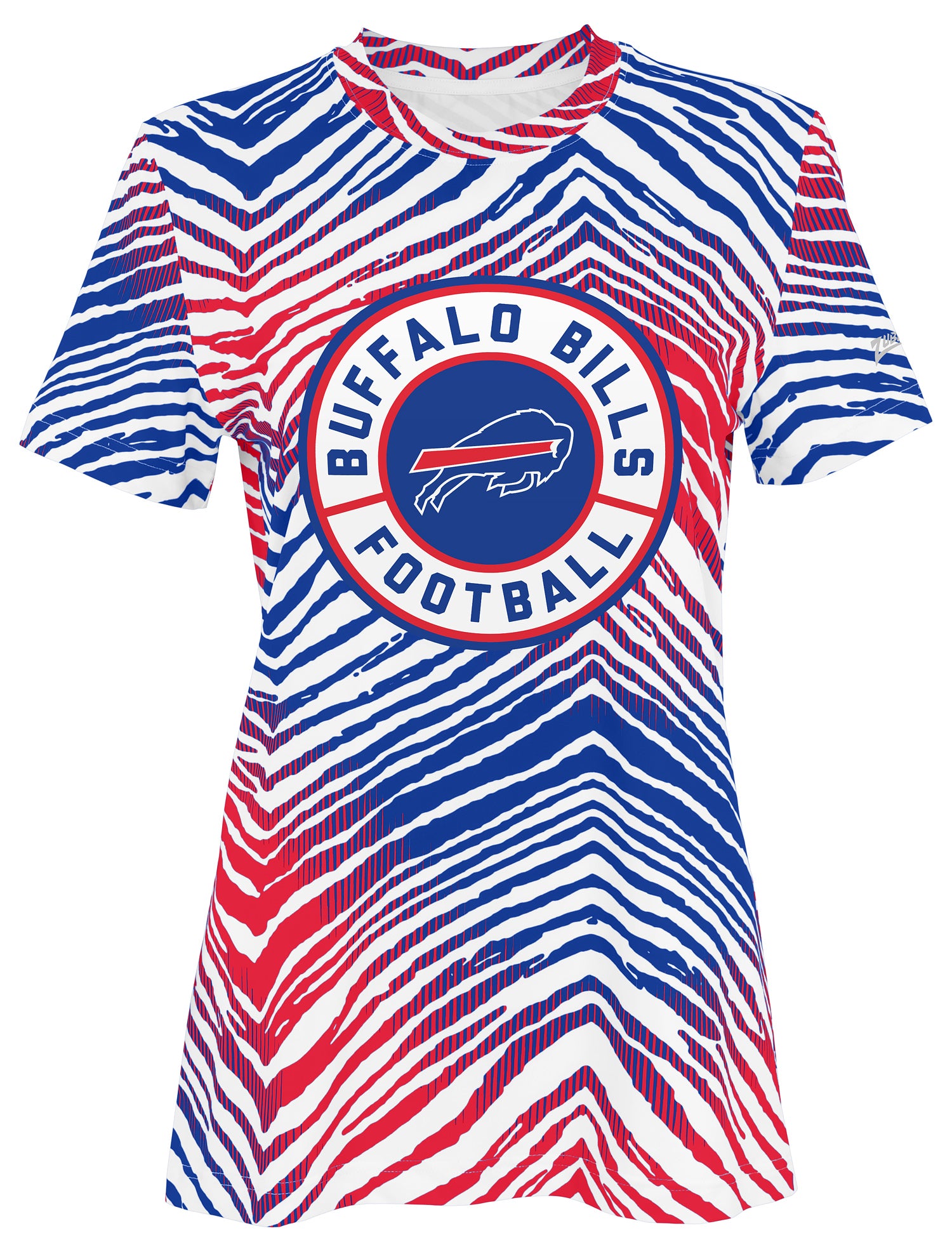 Zubaz NFL Women's Zebra 2 Team Color Circle Logo Short Sleeve T-Shirt, Buffalo Bills - Official NFL Bills Zubaz Apparel (1 of