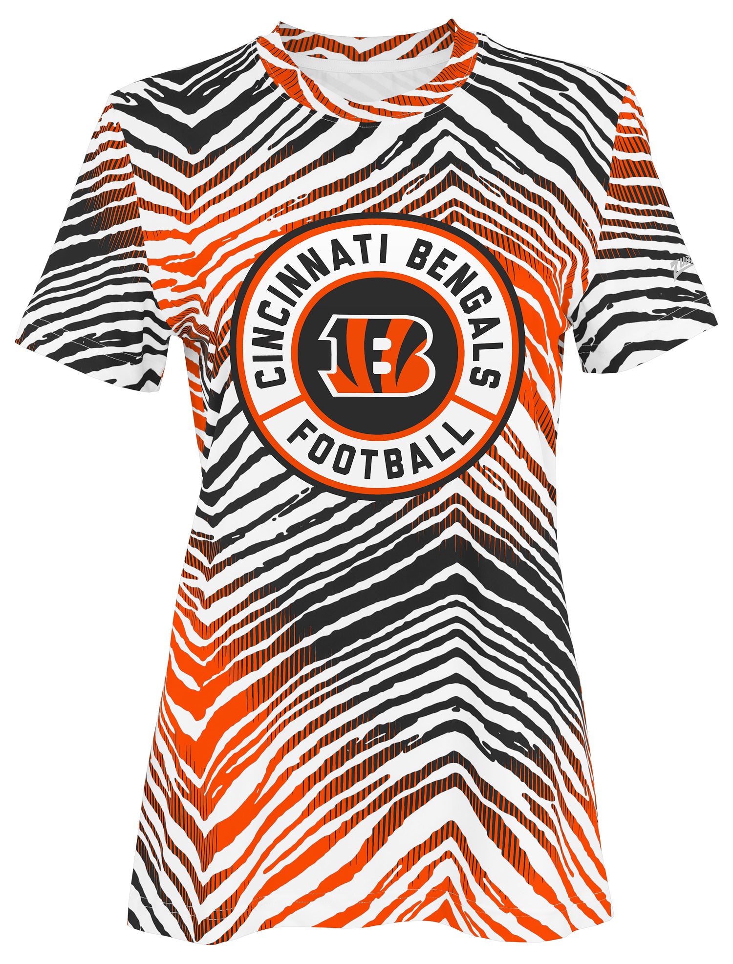 Zubaz NFL Women's Zebra 2 Team Color Circle Logo Short Sleeve T-Shirt, Cincinnati Bengals