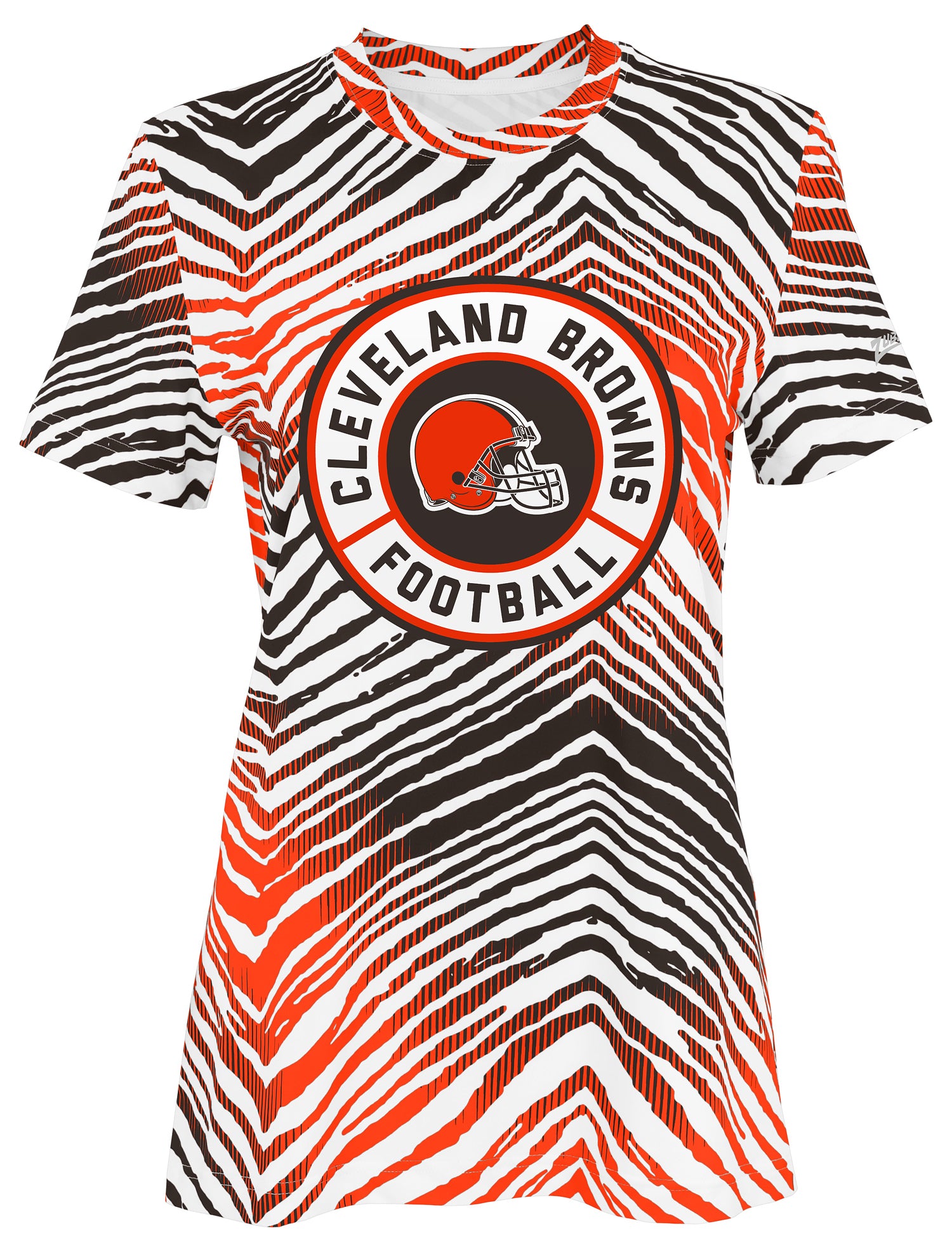 Zubaz NFL Women's Zebra 2 Team Color Circle Logo Short Sleeve T-Shirt, Cleveland Browns