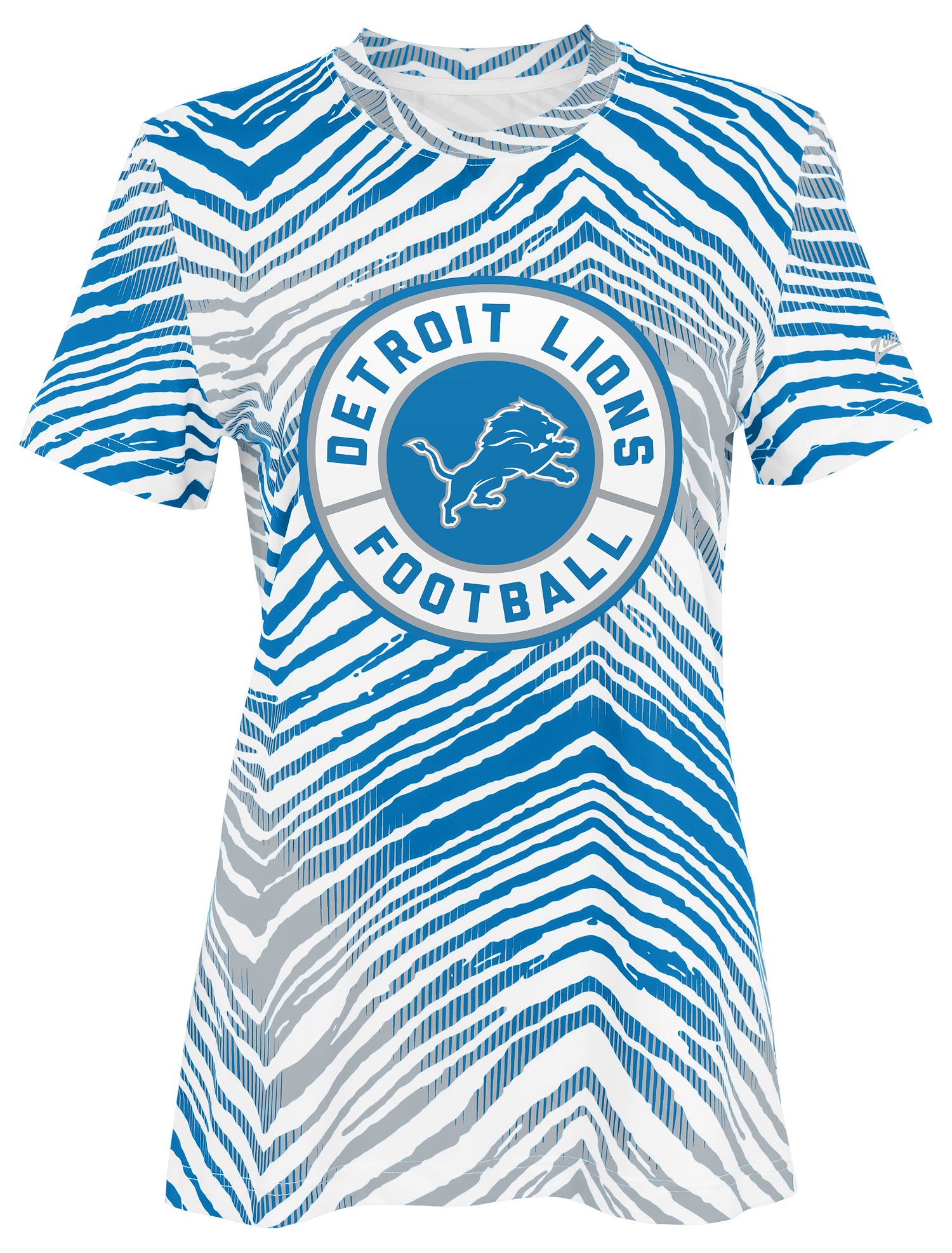 Zubaz NFL Women's Zebra 2 Team Color Circle Logo Short Sleeve T-Shirt, Detroit Lions