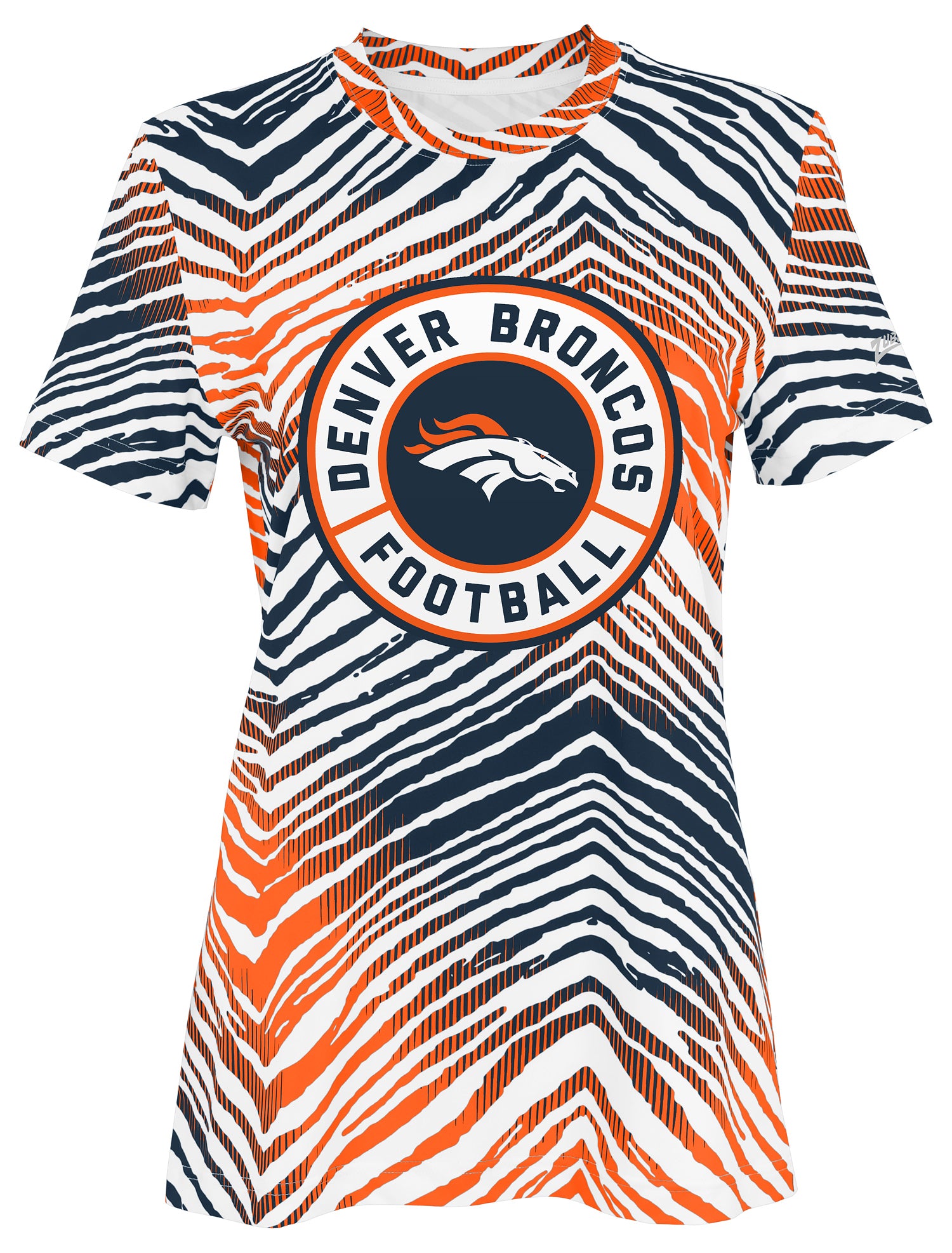 Zubaz NFL Women's Zebra 2 Team Color Circle Logo Short Sleeve T-Shirt, Denver Broncos