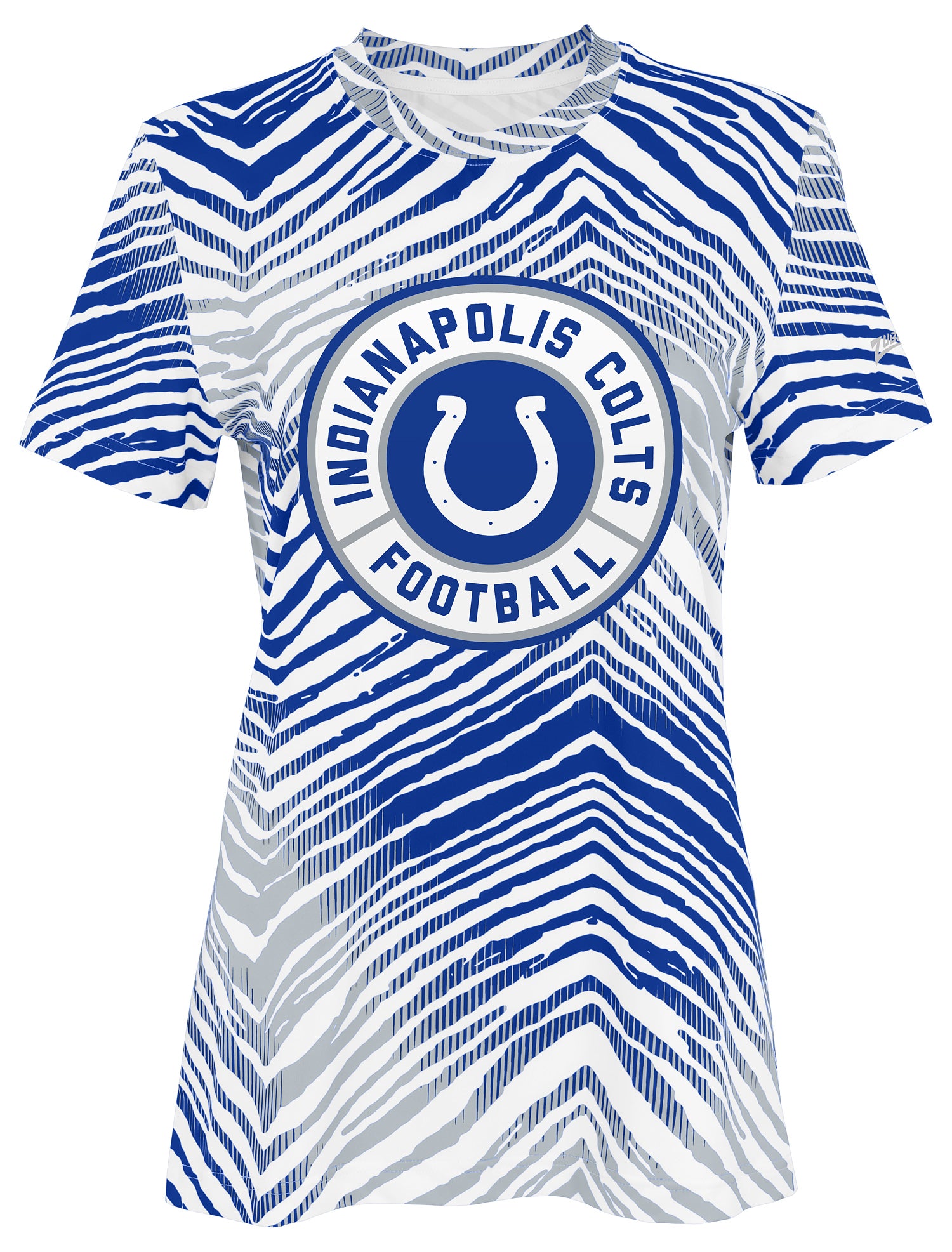 Zubaz NFL Women's Zebra 2 Team Color Circle Logo Short Sleeve T-Shirt, Indianapolis Colts