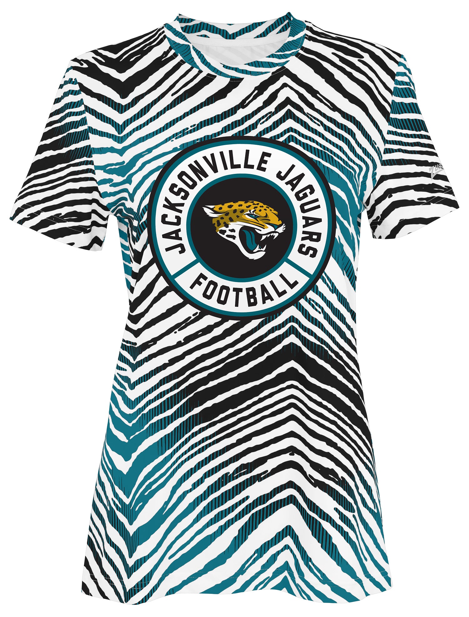 Zubaz NFL Women's Zebra 2 Team Color Circle Logo Short Sleeve T-Shirt, Jacksonville Jaguars - Official NFL Jaguars Zubaz Appa