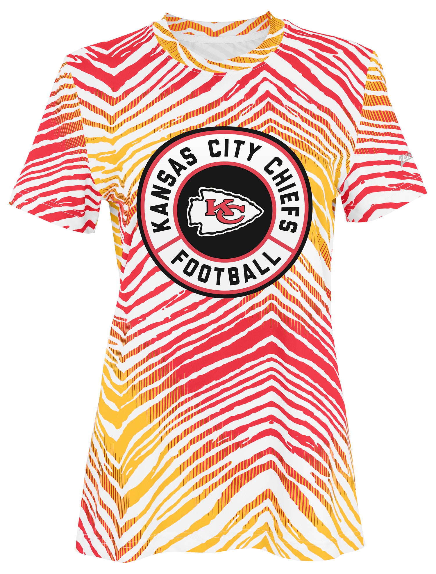 Zubaz NFL Women's Zebra 2 Team Color Circle Logo Short Sleeve T-Shirt, Kansas City Chiefs
