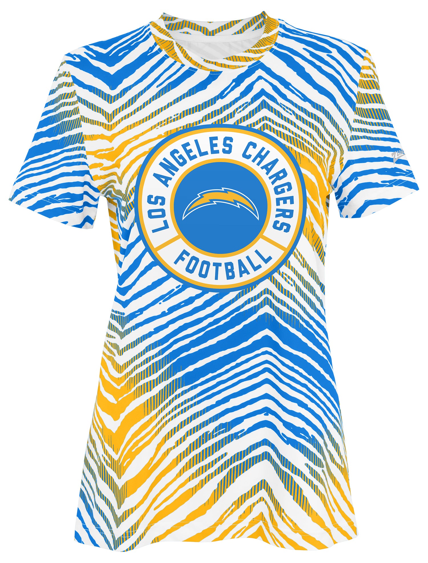 Zubaz NFL Women's Zebra 2 Team Color Circle Logo Short Sleeve T-Shirt, Los Angeles Chargers