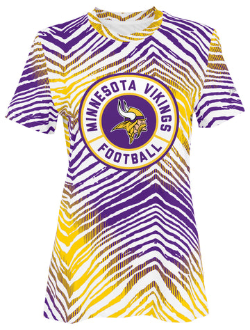 Zubaz NFL Minnesota Vikings Women's Team Color 2 Color Zebra Circle Logo Short-Sleeve T-Shirt