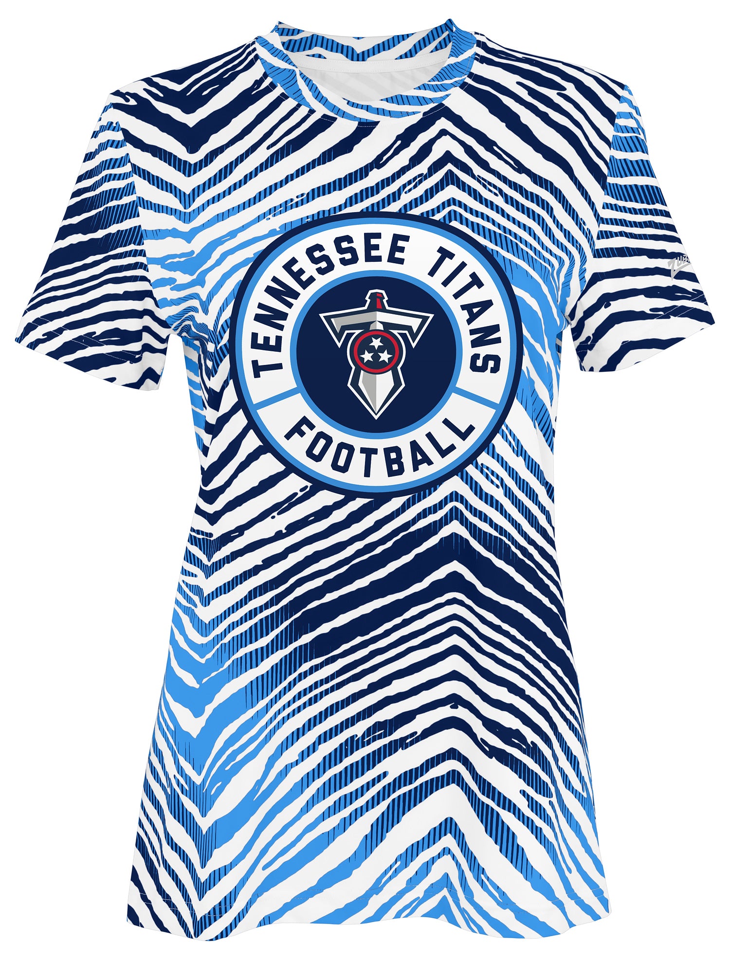 Zubaz NFL Women's Zebra 2 Team Color Circle Logo Short Sleeve T-Shirt, Tennessee Titans