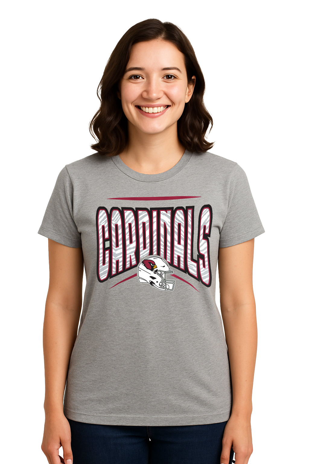 Zubaz NFL Women's Quarterback Heather Gray Color Short Sleeve T-Shirt, Arizona Cardinals - Official NFL Cardinals Zubaz Appar