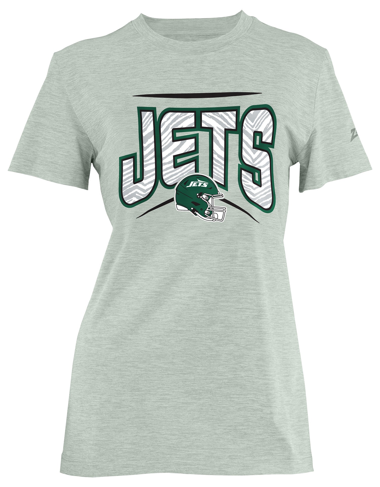 Zubaz NFL Women's Quarterback Heather Gray Color Short Sleeve T-Shirt, New York Jets
